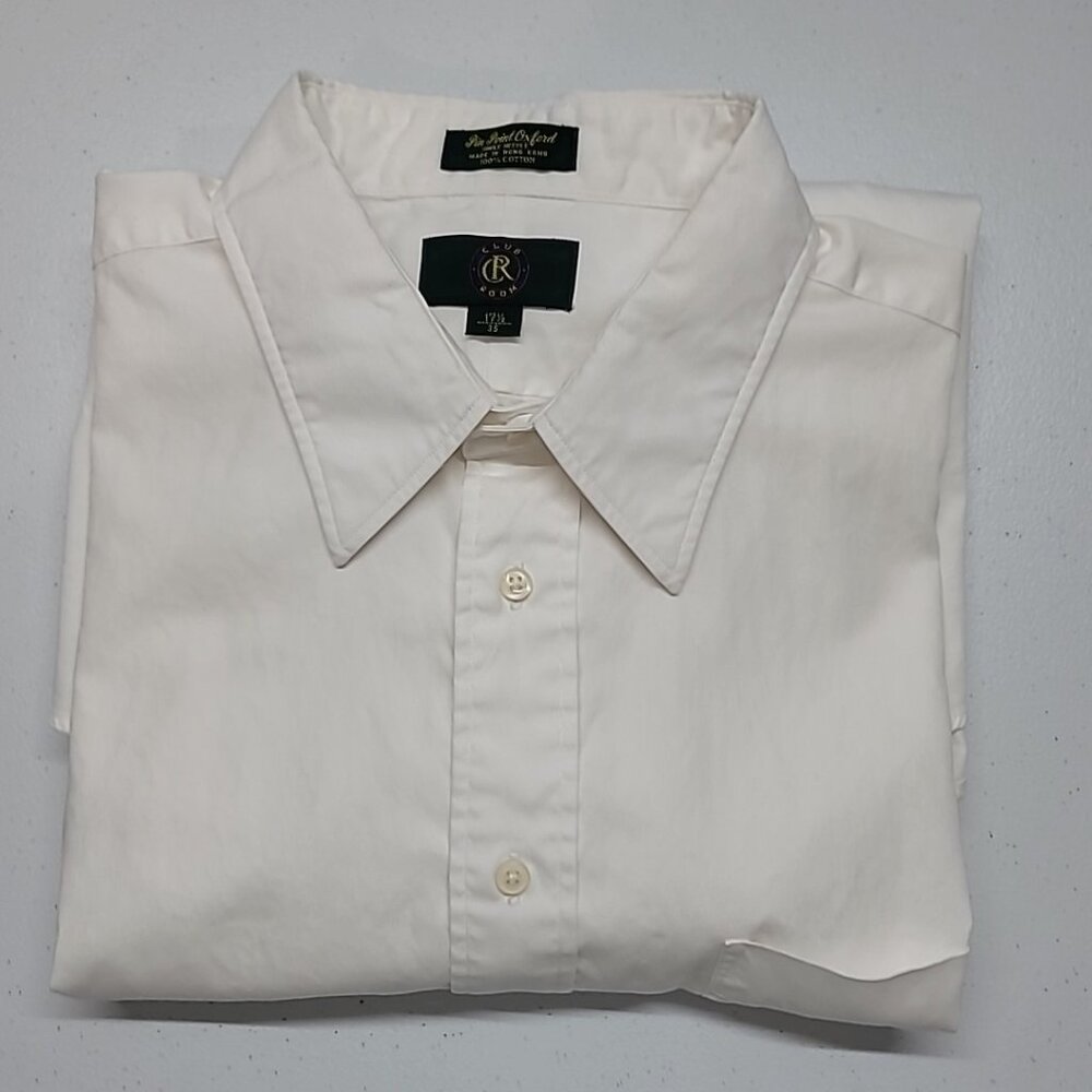 Club Room Pin Point Oxford White Button Up Shirt Men's Size 17.5 35 Cotton READ